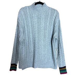 Boden Gray Metallic Wool Alpaca Cotton CableKnit Mock Neck Modest Sweater Large